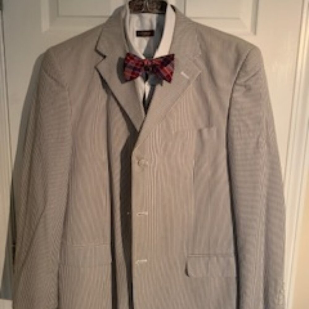 Mens Blu/Wht Seersucker Jacket - Picture 2 of 9